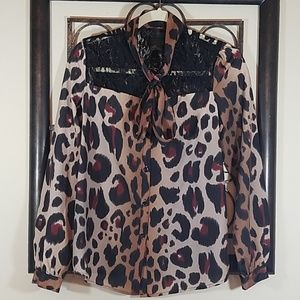 Kardashian Animal Print Long Sleeve Blouse Size sm